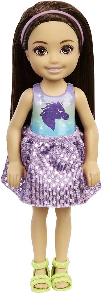 Barbie Chelsea Doll, Small Doll with Long Straight Black Hair & Brown Eyes in Removable Dress & Y... | Amazon (US)