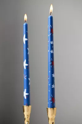 Nephthys Illustrated Stars & Stripes Handpainted Taper Candles, Set of 2 | Anthropologie (US)