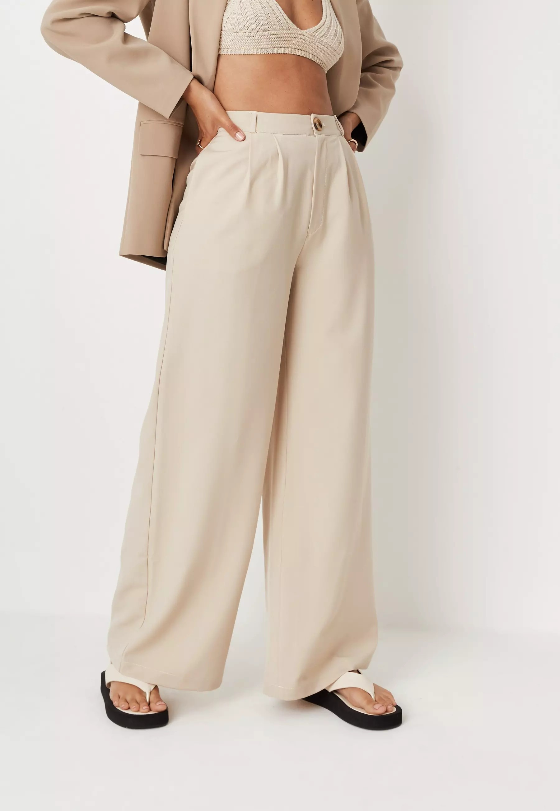 Cream Grandad Pleated Front Trousers | Missguided (US & CA)