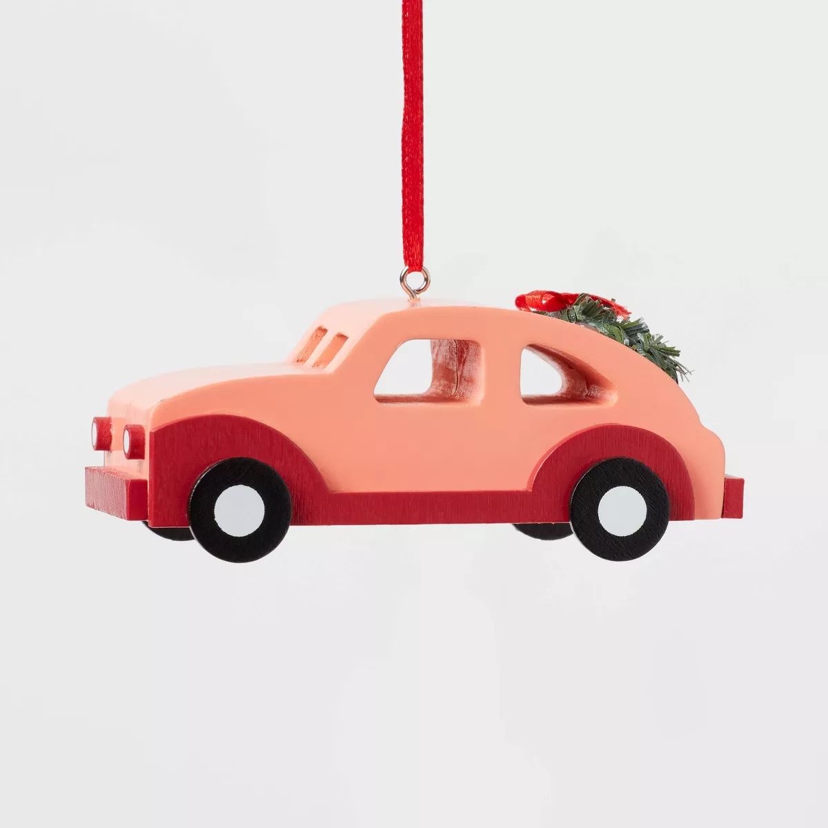 Wood Car with Wreath Christmas Tree Ornament Orange - Wondershop™ | Target