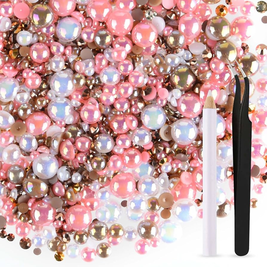 ASTARON 50g Mix Flatback Rhinestones Half Pearls for Crafts Mixed Size 3mm-10mm Flat Back Rhinest... | Amazon (US)