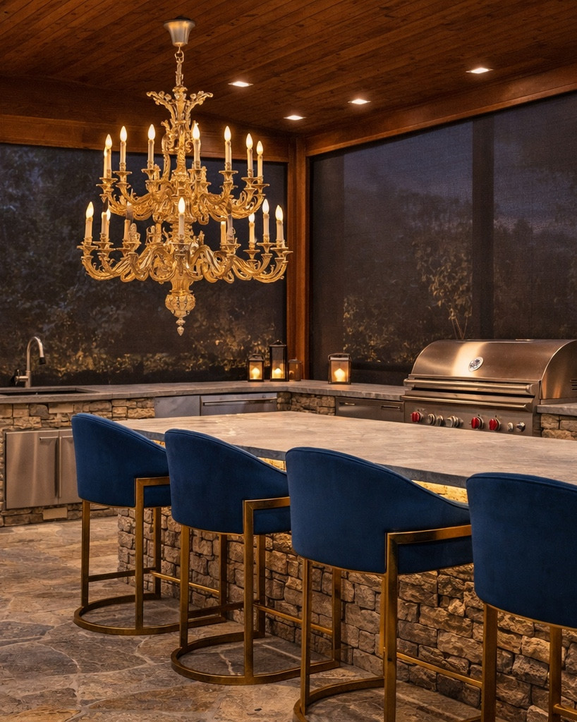 Luxury Outdoor Kitchen and Lounge with Blue Bar Stools and Statement Chandelier

An outdoor space designed for both entertaining and everyday luxury.

This kitchen and lounge setup blends statement lighting, rich textures, and elevated seating to create a space that feels like an extension of the home.

Key elements to recreate this look:
• Upholstered bar stools for comfort + style
• A statement chandelier to anchor the space
• Layered textures like stone, wood, and soft seating
• Warm ambient lighting for evening entertaining

This is where function meets atmosphere.

Shop the curated pieces to bring this look into your own space.

#ltkhome #outdoorkitchen #luxuryliving #patioinspo #shopthelook #highenddesign

#LTKvlog #LTKHome