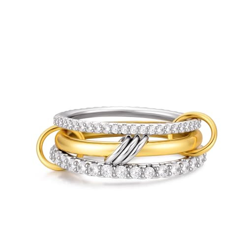 14K Gold Plated Interlocked Stackable Rings for Women Non Tarnish,Gold and Silver Cubic Zirconia ... | Amazon (US)