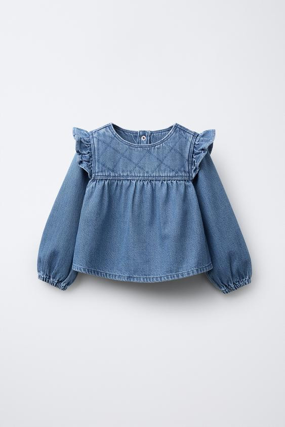 RUFFLED DENIM BLOUSE | Zara US