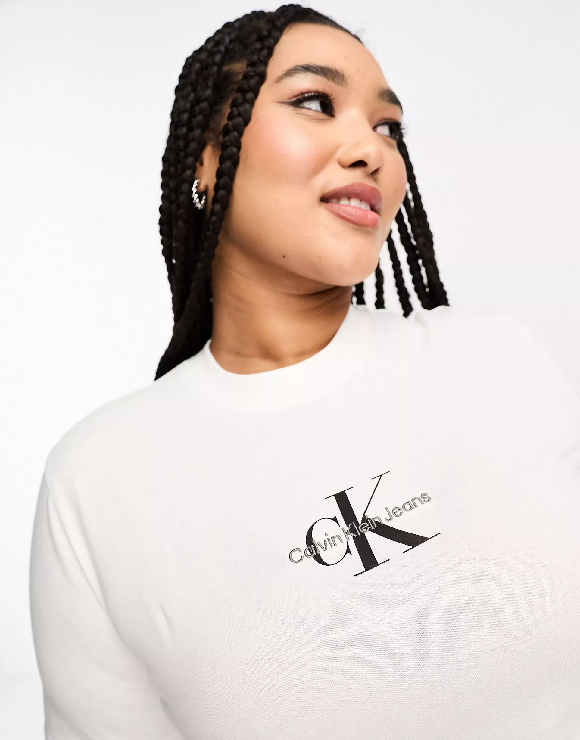 Calvin Klein Jeans Plus - T-shirt coupe slim à logo monogramme - Blanc | ASOS (Global)