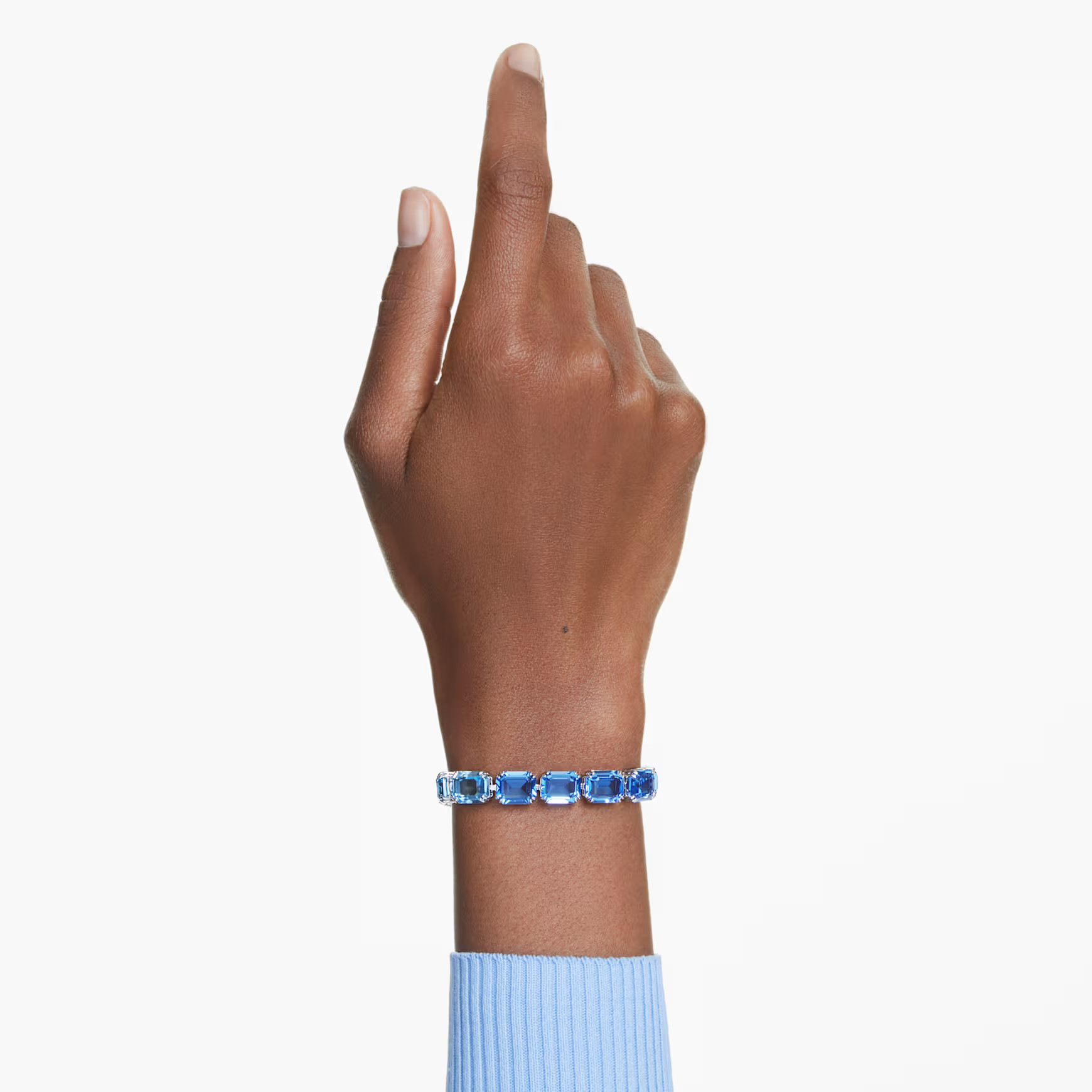 Millenia bracelet, Octagon cut, Color gradient, Blue, Rhodium plated by SWAROVSKI | SWAROVSKI