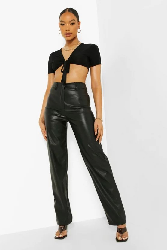 Wide Leg Leather Look Trousers | Boohoo.com (UK & IE)