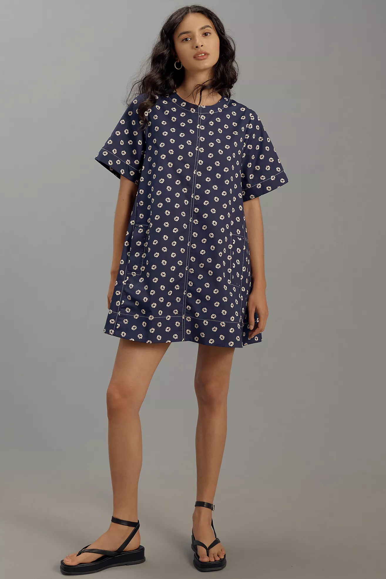 Maeve Short-Sleeve Crew-Neck Swing Mini Dress | Anthropologie (US)