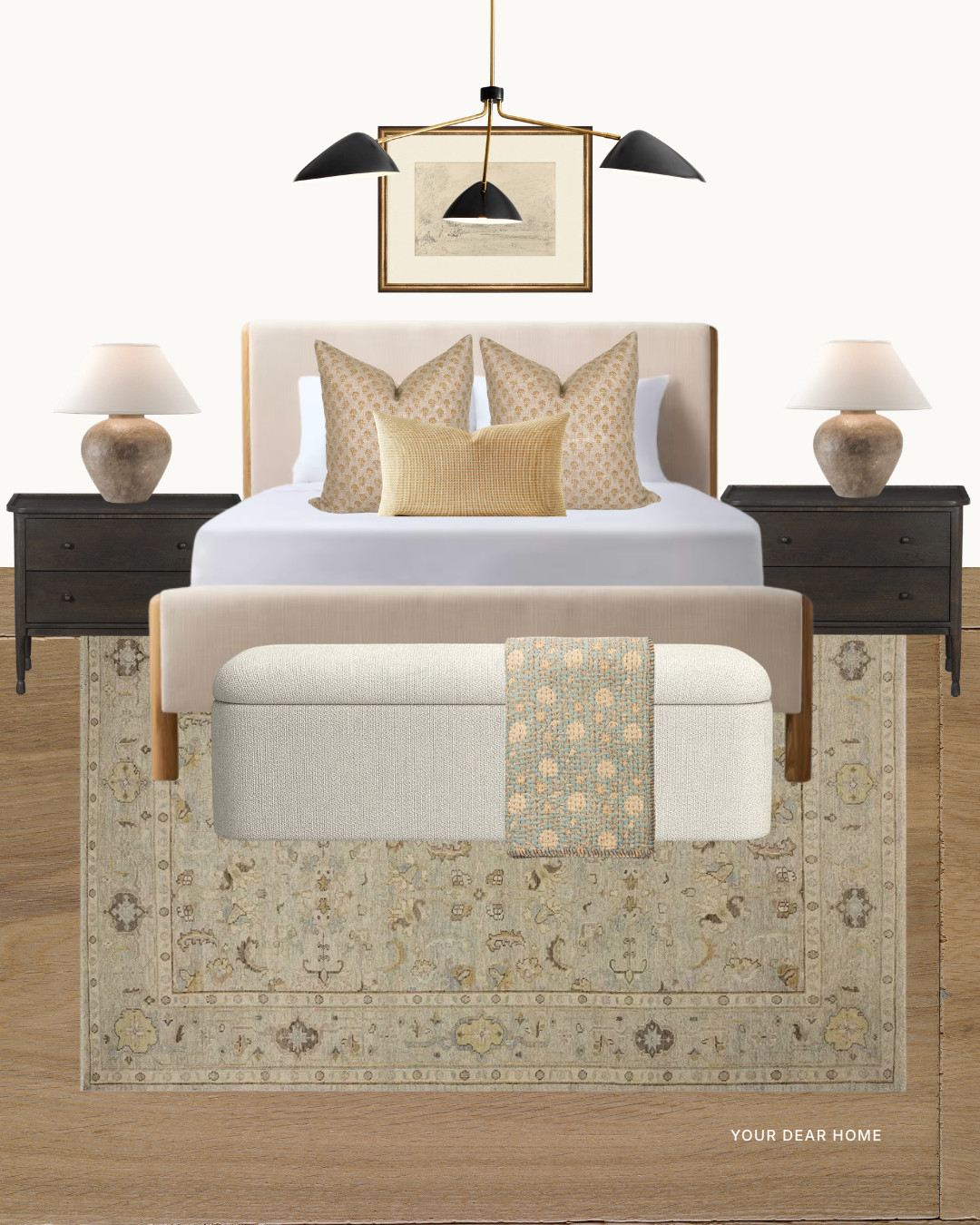 Spring bedroom that feels light, layered, and softly pulled together with warm neutrals and a hint of pattern! 

 #LTKSeasonal #LTKHome