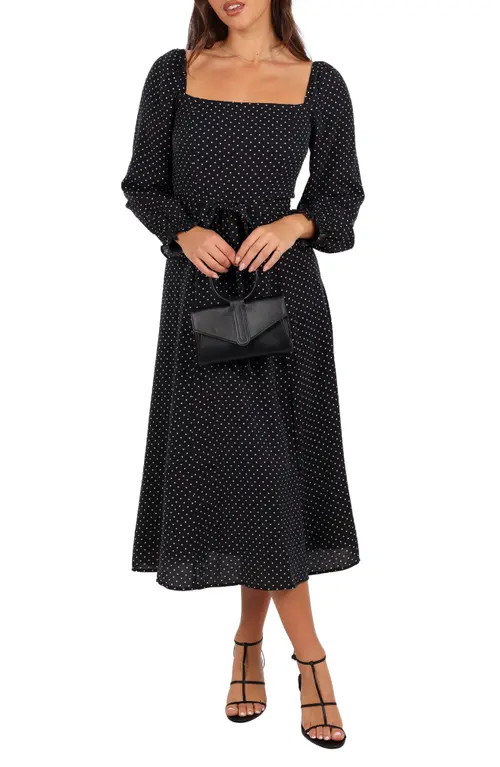 Petal & Pup Ettie Polka Dot Long Sleeve Midi Dress in Black Polka Dot at Nordstrom, Size X-Small | Nordstrom