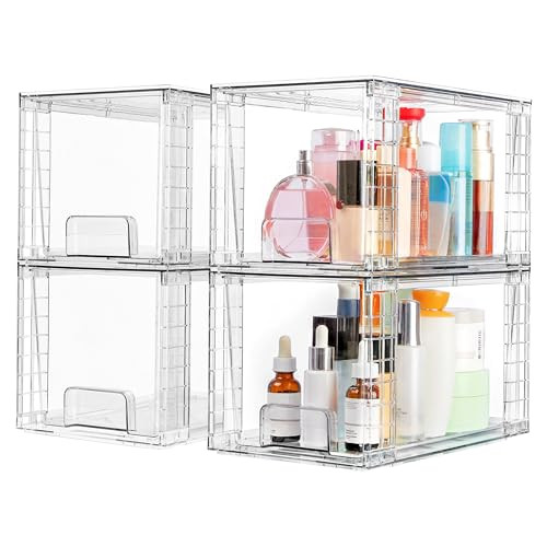 Vtopmart 4 Pack Large Stackable Storage Drawers, Clear | Amazon (US)
