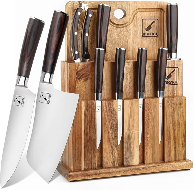Knife Set, imarku 11-Piece Kitchen Knife Sets with Block, Stainless Steel Chef Knife Set with Woo... | Amazon (US)