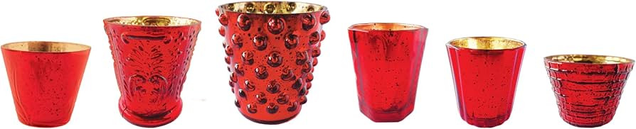 Creative Co-Op Round Embossed Mercury Glass Tealight/Votive Candleholders, Red, Set of 6 | Amazon (US)