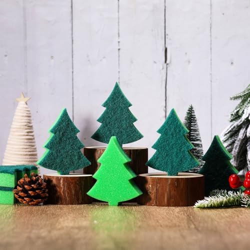 Tioncy 12 Pack Christmas Tree Kitchen Sponges Bulk Dual Sided Scrubber Sponges Dishwashing Non Sc... | Amazon (US)