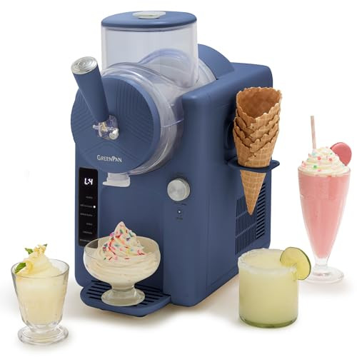 GreenPan Frost Ice Cream Maker & Slushie Machine, Soft Serve, Sorbet, Margaritas, Milkshakes, Frozen Yogurt, No Pre-Freezing, Ready in 15 Mins, 6 Modes, 7 Textures, Self-Cleaning, Family Size, Blue | Amazon (US)