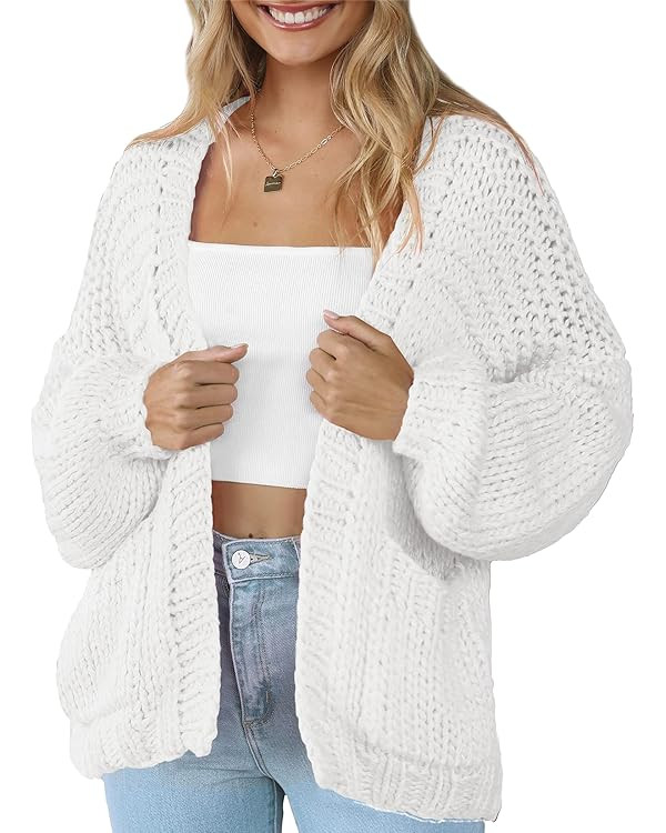 Women's Lightweight Cardigans 2024 Casual Long Sleeve Pocketed Knitted Open Front Sweater Cardiga... | Amazon (US)