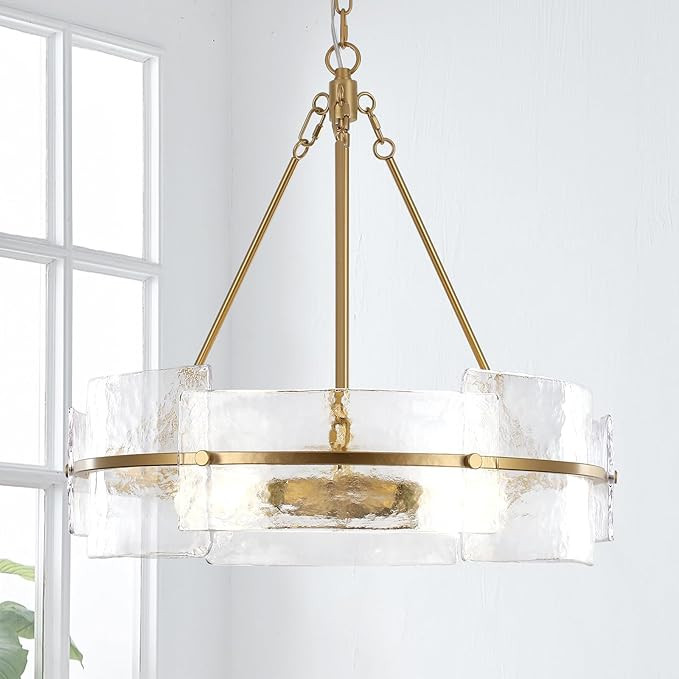 Modern Dining Room Chandelier, 22 inch Gold Textured Glass Drum Chandelier Luxury Crystal Hanging... | Amazon (US)