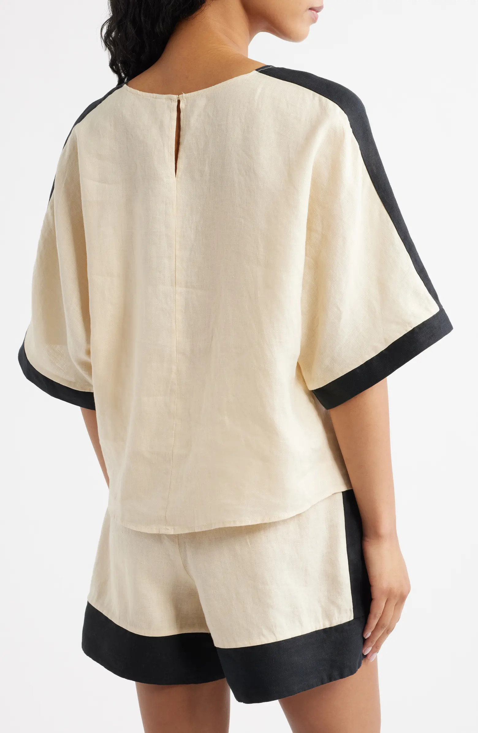 MANGO Contrast Detail Linen Top | Nordstrom | Nordstrom