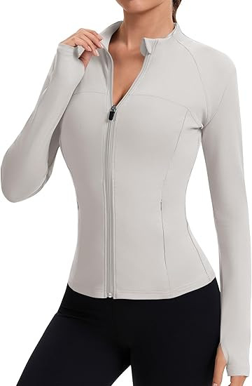Rapbin Women's Full Zip Workout jackets Runing Slim Fit Athletic Tops With Thumb Holes | Amazon (US)