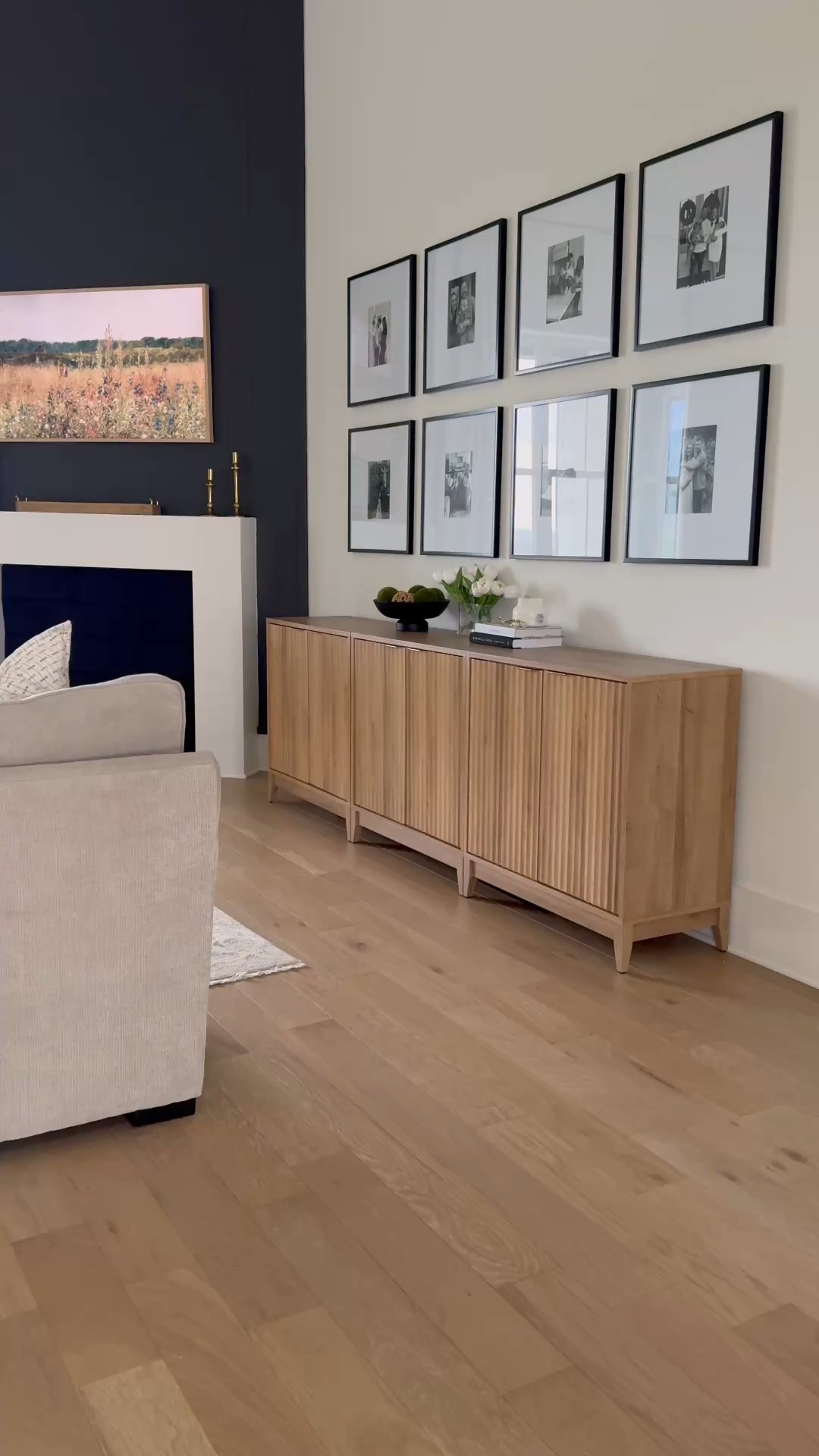 Affordable living room console table /storage cabinets + gallery wall frames. This Walmart fluted natural wood cabinet is perfect for toy storage, an entryway, or a living room sideboard— Paired with black matted gallery frames for a modern, curated look. #livingroomdecor #mediaconsole #sideboard #storagecabinet #gallerywall #walmartfurniture #budgetfriendlydecor



#LTKHome