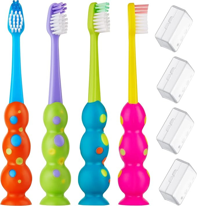Kids Toothbrush 4 Pack - Soft Bristles with Suction Cup - Toothbrush Kids, Child Sized Brush Head... | Amazon (US)