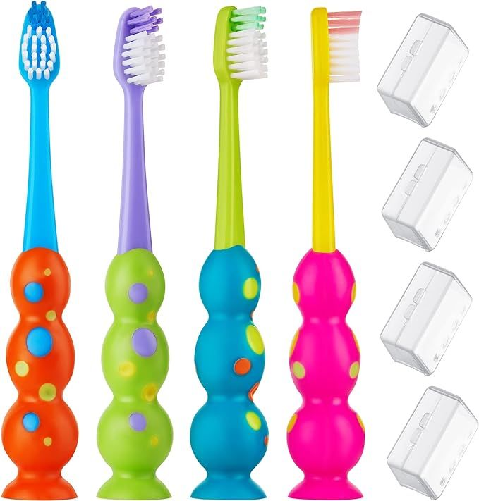 Kids Toothbrush 4 Pack - Soft Bristles with Suction Cup - Toothbrush Kids, Child Sized Brush Head... | Amazon (US)