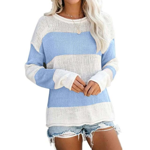 Long Sleeve Striped Sweater For Women Spring Autumn Pullovers - Walmart.com | Walmart (US)