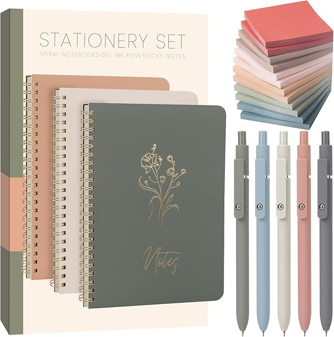 Cute Spiral Notebook Set For Women, Bible Journal Set, 3 Pack A5 Spiral Notebook + 5 PCS Gel Pens... | Amazon (US)