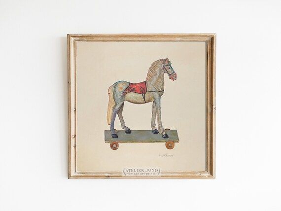 Toy Horse Vintage Art Print Square Nursery Decor Kids Room - Etsy | Etsy (US)