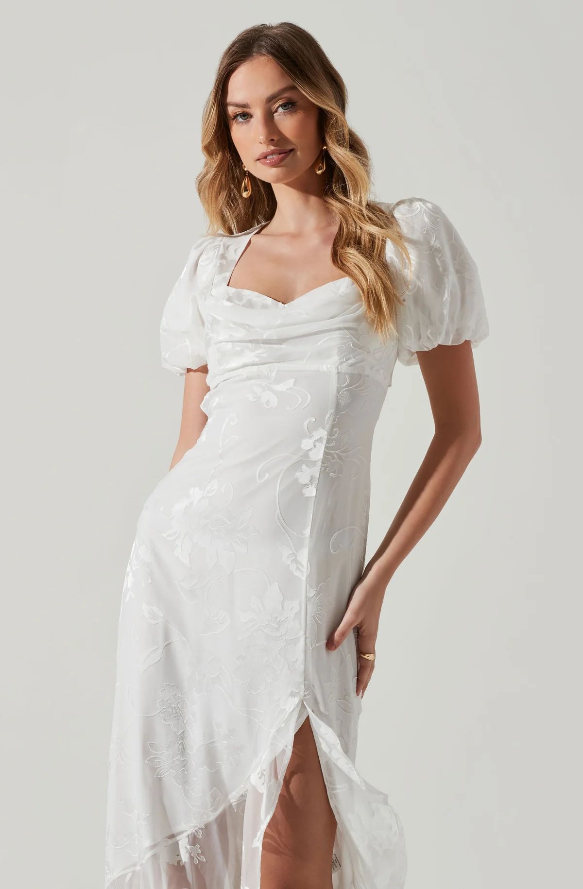 Dayanara Floral Burnout Puff Sleeve Midi Dress | ASTR The Label (US)