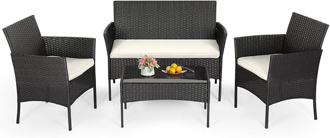 FDW | 4-Piece Patio Furniture Set | Outdoor Wicker Furniture with Coffee Table | Modern Rattan Ch... | Amazon (US)