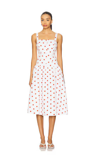For Love & Lemons Red Dot Midi Dress in White. - size M | Revolve Clothing (Global)