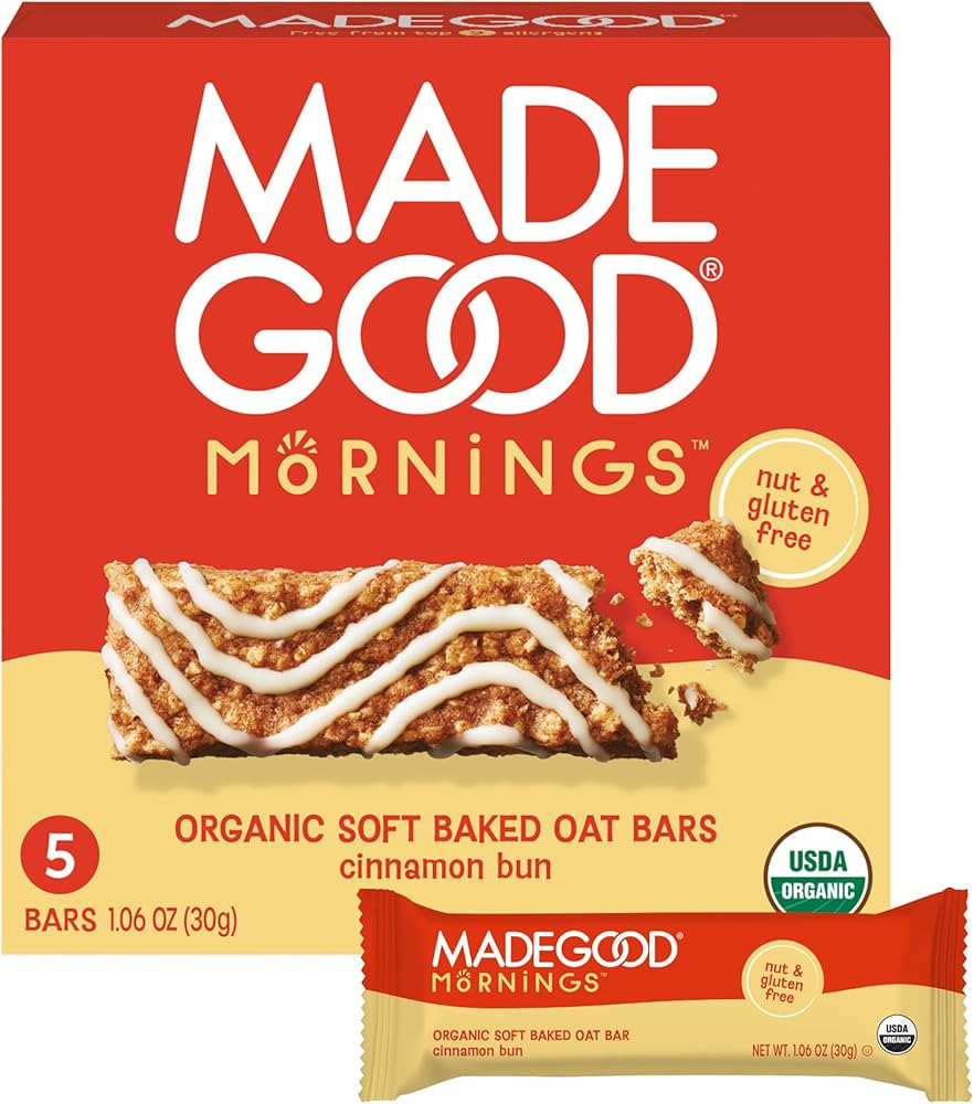 MadeGood Morning Cinnamon Bun Bars, 5ct/5.3 Oz, Organic Snacks | Amazon (US)