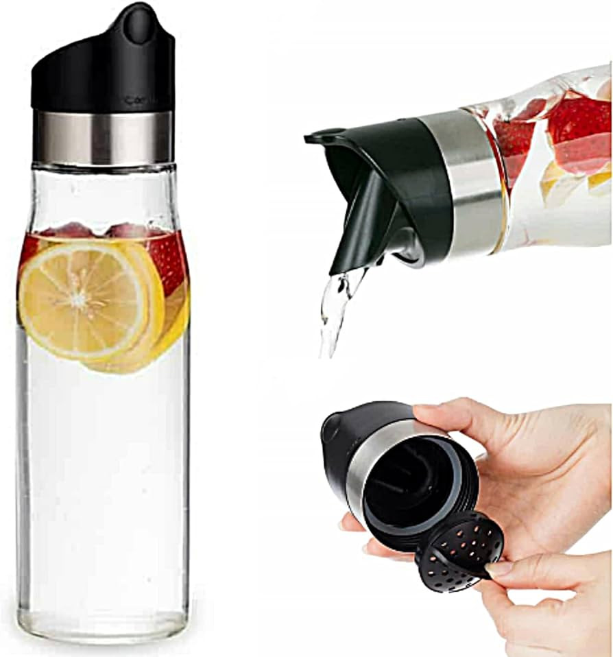 J&M DESIGN 28 OZ Glass Pitcher With Lid Water Carafe Easy Twist Stainless Steel & Plastic Lid Rem... | Amazon (US)