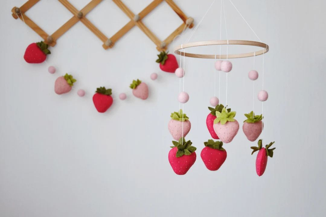 Strawberry Baby Mobile, Felt Strawberry Garland, Strawberry Nursery Decor, Strawberry Nursery Gar... | Etsy (US)