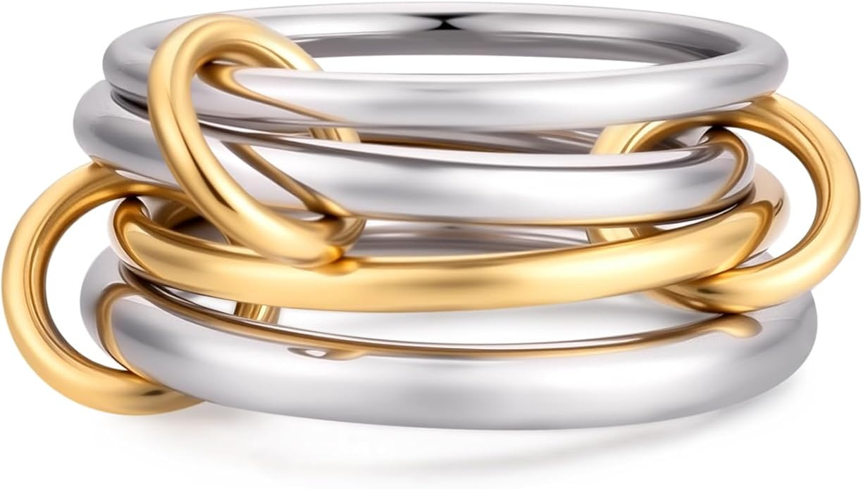 HERSIN Stackable Rings for Women Trendy, Dainty 14K Gold Plated Ring Chunky Rings Multi Silver Go... | Amazon (US)