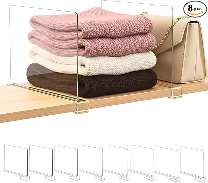 Shelf Dividers Purse Organizer for Closet: 8-Pack Acrylic Bag Storage Organizer for Handbags, Clu... | Amazon (US)