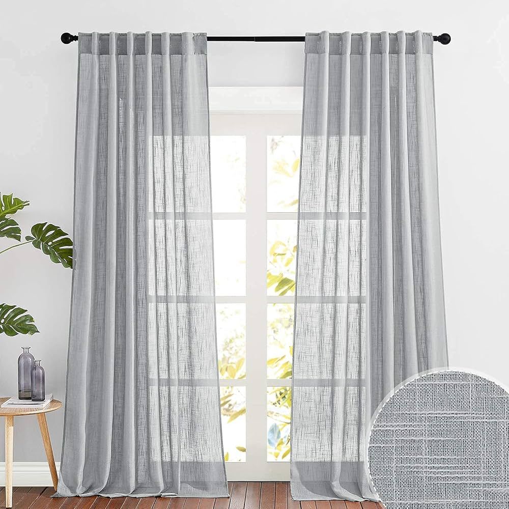 RYB HOME Linen Sheer Curtains - Vintage Textured Semi Sheer Drapes Light Airy Window Covering for... | Amazon (US)