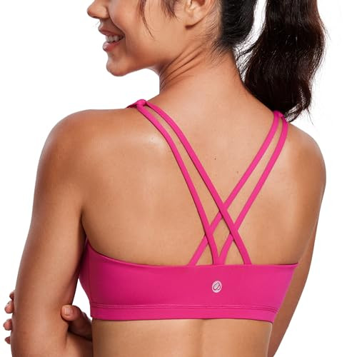 CRZ YOGA Women's Light Support Strappy Sports Bra - Low Cut Wirefree Padded Yoga Cami Criss Cross Back Granita Pink Medium | Amazon (US)