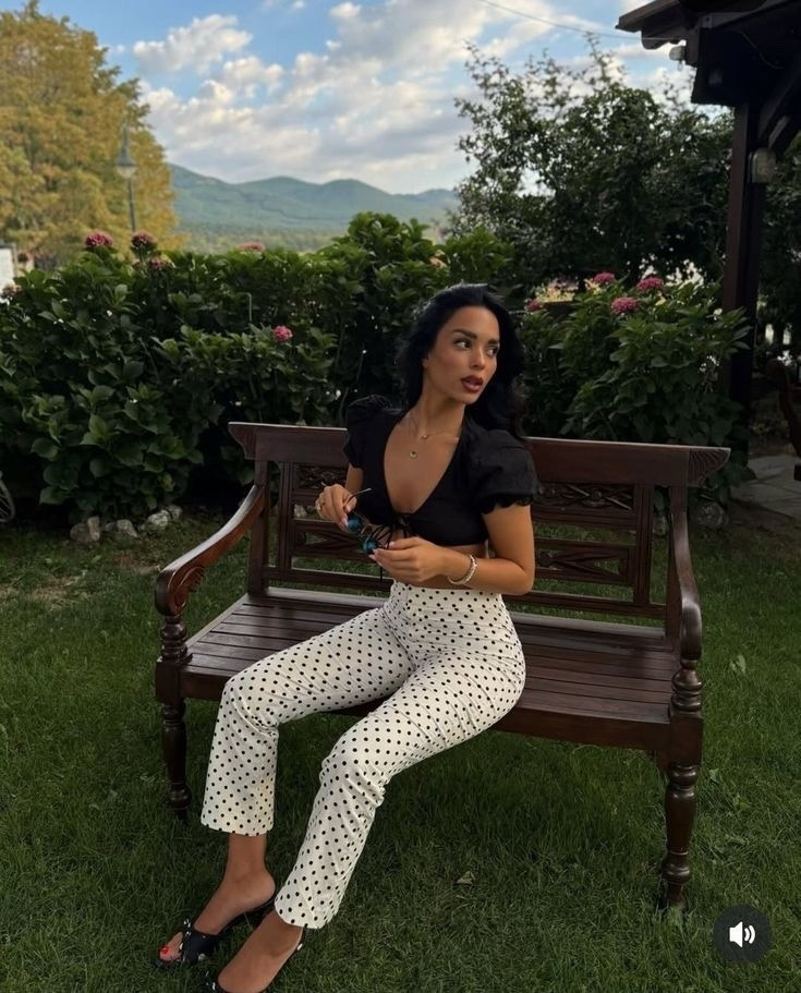 Polka dot pats
Black shirt 

#LTKPetite #LTKBeauty #LTKootd