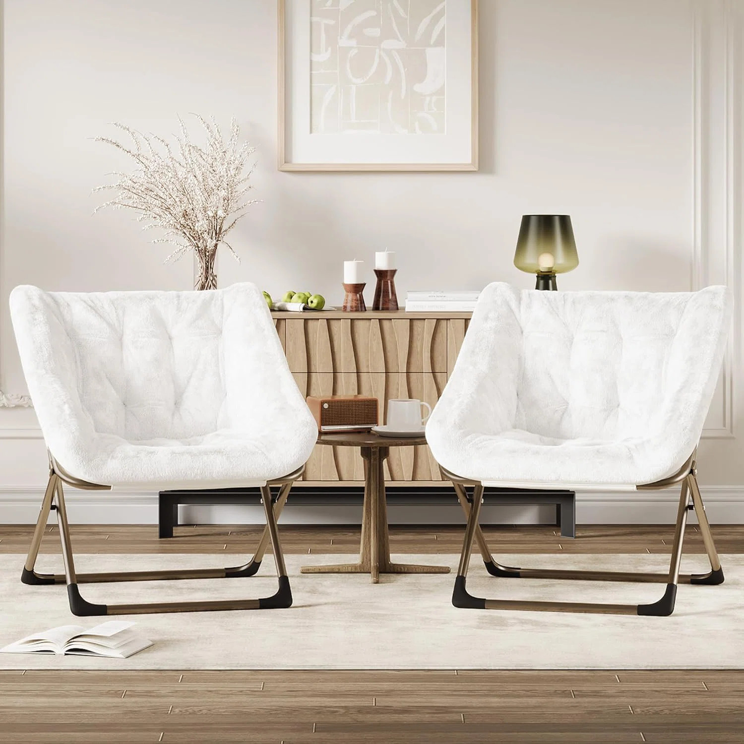 George Oliver 2 Pack Comfy Chairs for Adults, XL Faux Fur Folding Lounge Chairs for Bedroom, Livi... | Wayfair North America