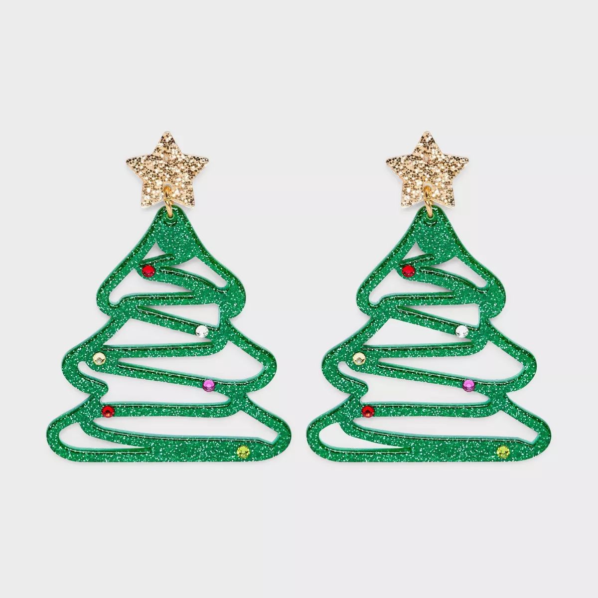 Glitter Squiggle Christmas Tree Drop Earrings - Green | Target