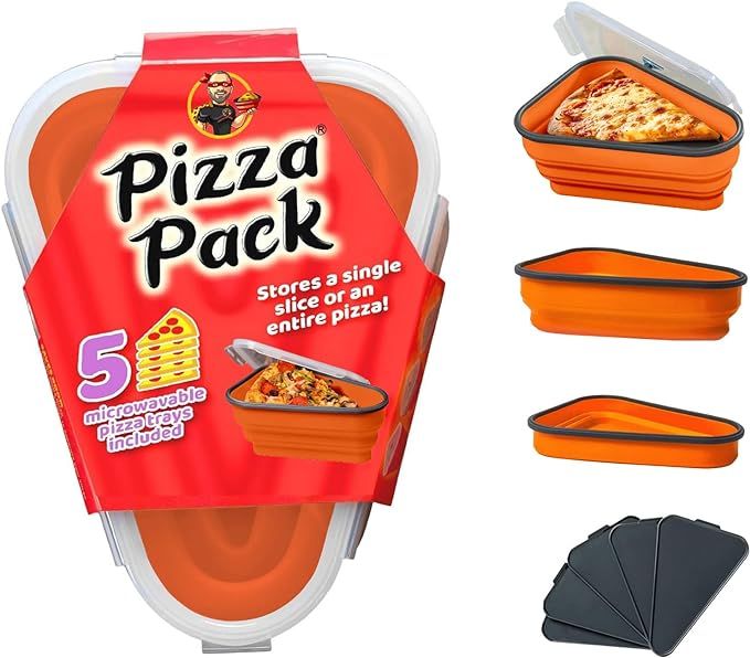 PIZZA PACK The Perfect Reusable Pizza Storage Container with 5 Microwavable Serving Trays - Adjus... | Amazon (US)