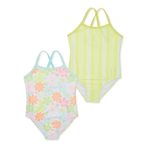 Wonder Nation Baby and Toddler Girls One-Piece Swimsuits, 2-Pack, Size 12M-5T | Walmart (US)