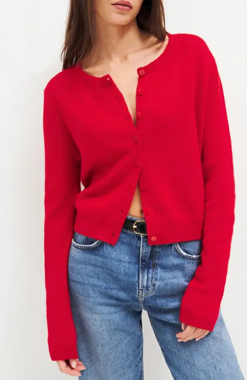 Reformation Clara Cashmere Crew Cardigan in Cherry at Nordstrom, Size Small | Nordstrom