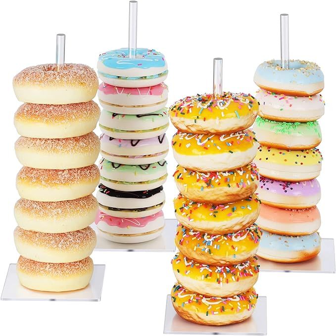 Donut Stand Acrylic 4 Pack, Clear Bagel Display Tower for Dessert Table, Doughnut Holder for Birt... | Amazon (US)