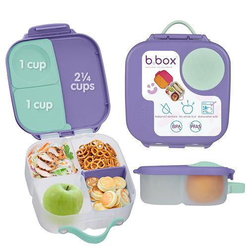 b.box Mini Lunch Box Kids | 4.25 Cup Leak Proof Bento Box for Kids Ages 3+ | 3 Compartment Snack Containers, School Lunch Container, Dishwasher Safe, BPA-Free, PFAS-Free - Lilac Pop | Amazon (US)
