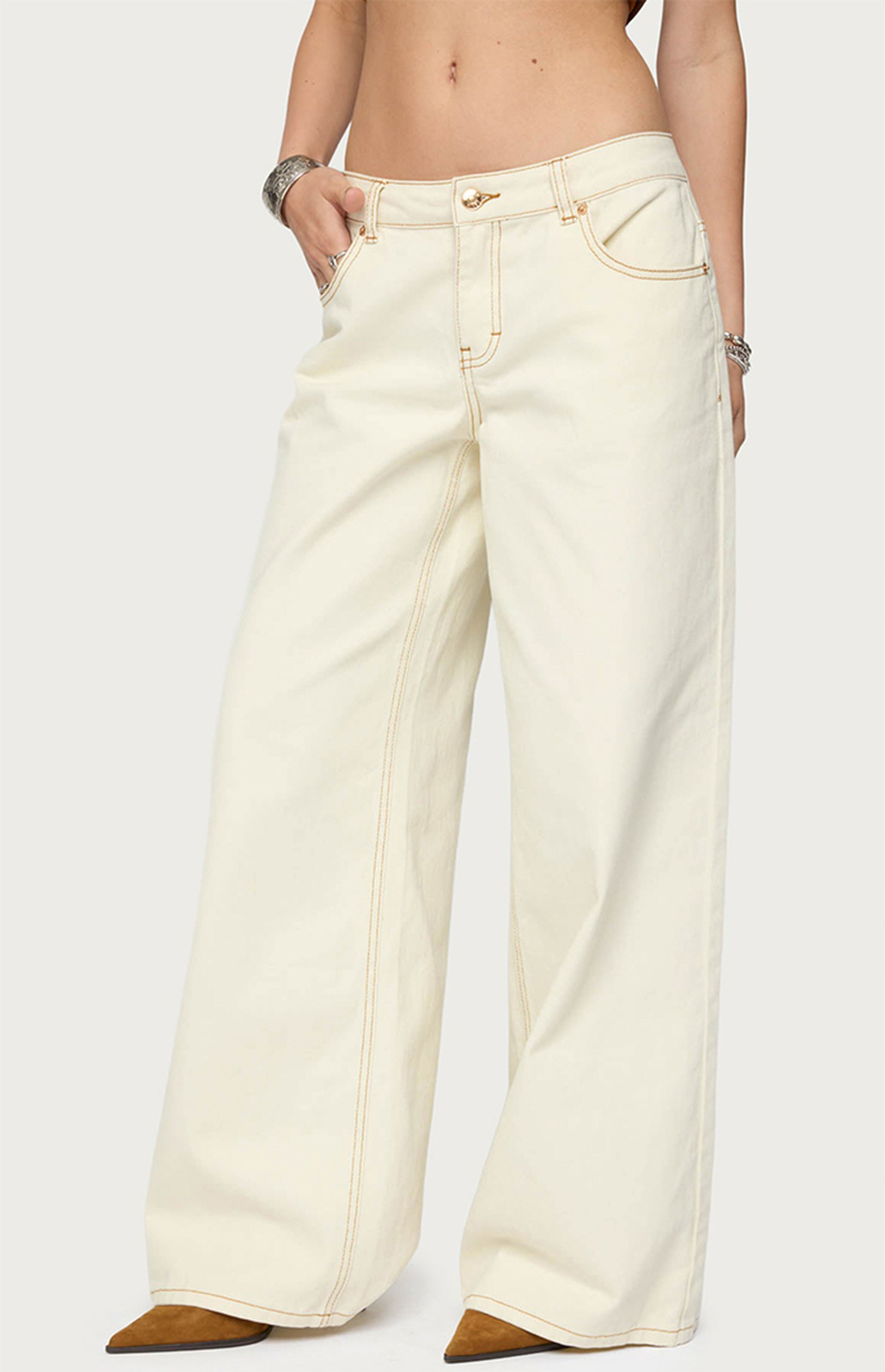 Edikted Contrast Stitch Low Rise Wide Leg Jeans | PacSun