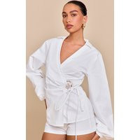 White Tailored Woven Mini Shorts | PrettyLittleThing US