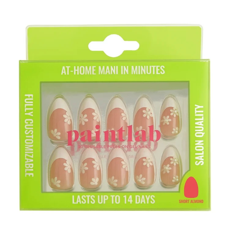 PaintLab Short Almond Press On False Nails 3D, Miss Daisy, White French Tip, 30 Count | Walmart (US)